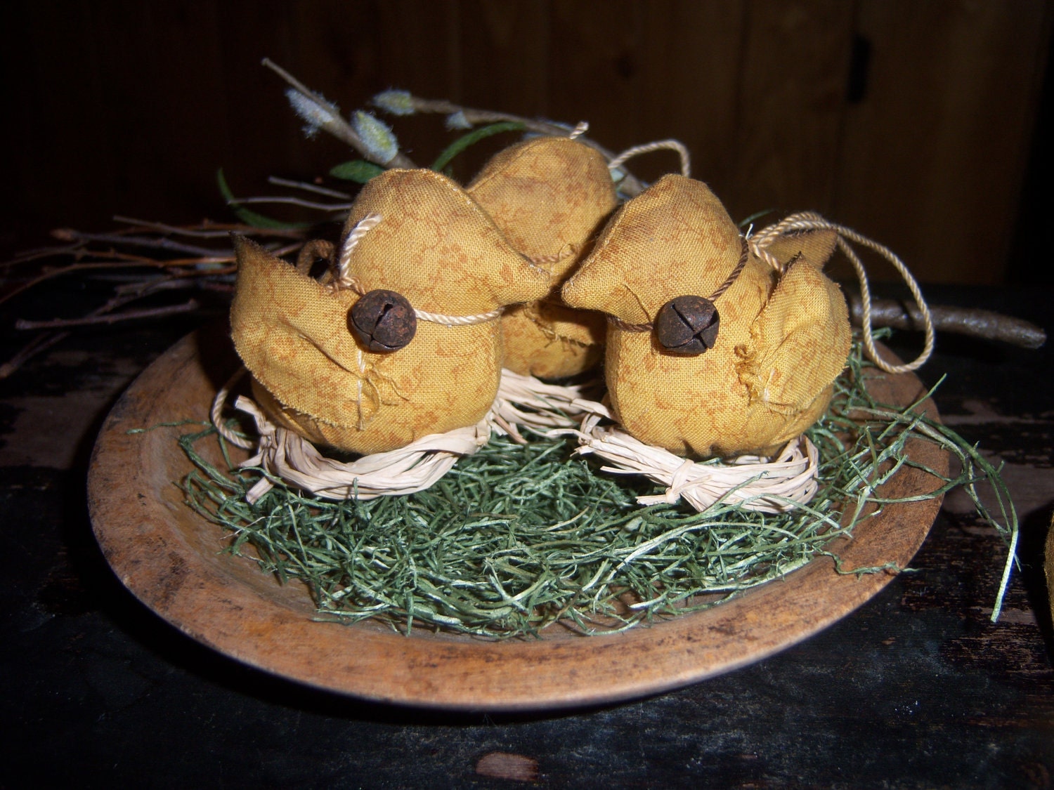 Primitive Easter Chick on Nest Ornament Bowl Fillers