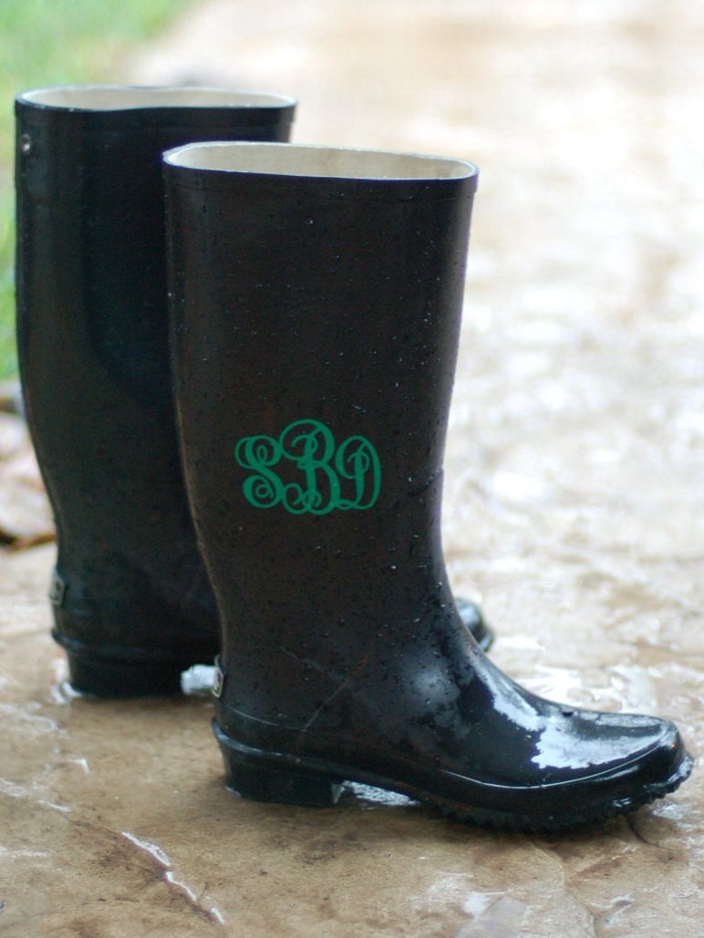 Rain boot decals, Personalized vinyl monogram set of 2 for rainboots, wedding favors, wine glasses, laptop or cell phone