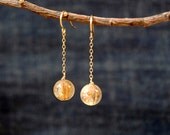 gold rutilated quartz drop earrings - semi precious gemstone - delicate earrings for bridal or everyday