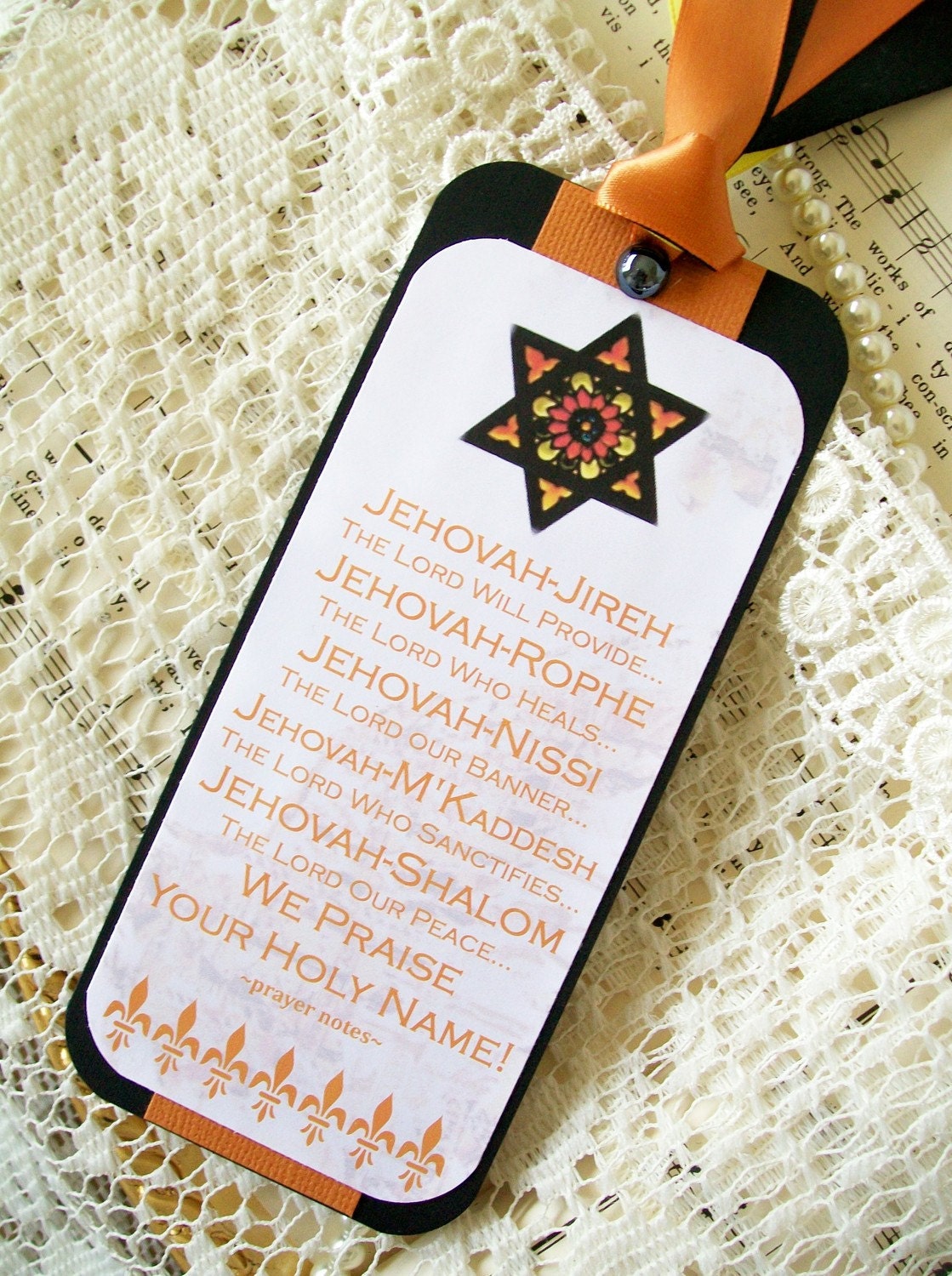 Handmade Bookmark Religious Spiritual Prayer Names of Jehovah Bookmark