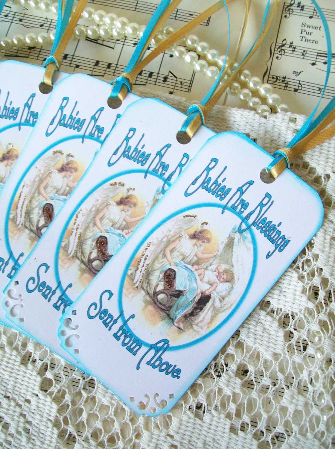 Baby Boy Tags Set of 6 Religious Tags Mini Bookmarks