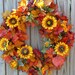 Fall Wreath - Fall Wreath with Golden Sunflower and Fall Leaves Wreath - Fall Sunflower Door Wreath