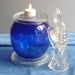 Tea light votive candle holder, angel, blue glass, battery votive candle