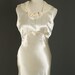 Vintage 1930's Satin & Lace Bias Cut Wedding Dress (antique-full length-butter-Boardwalk Empire-Depression Era-1930s-floor length-ivory-lace-floral-rosettes-satin-lace-crew neck-bias cut-sheath-train-sleeveless-small-medium)