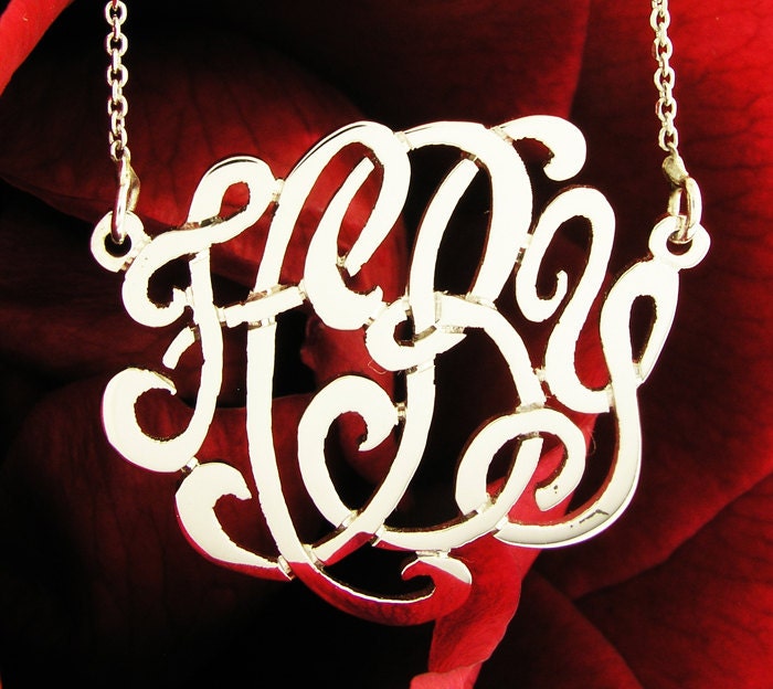 Monogram necklace Sterling Silver 1 1/4  inches-Personalized  monogram