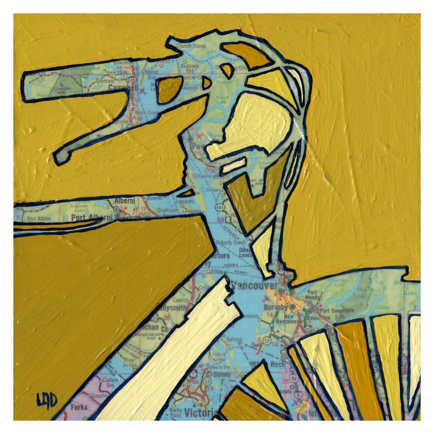 Bike Vancouver --bicycle art print with map of British Columbia