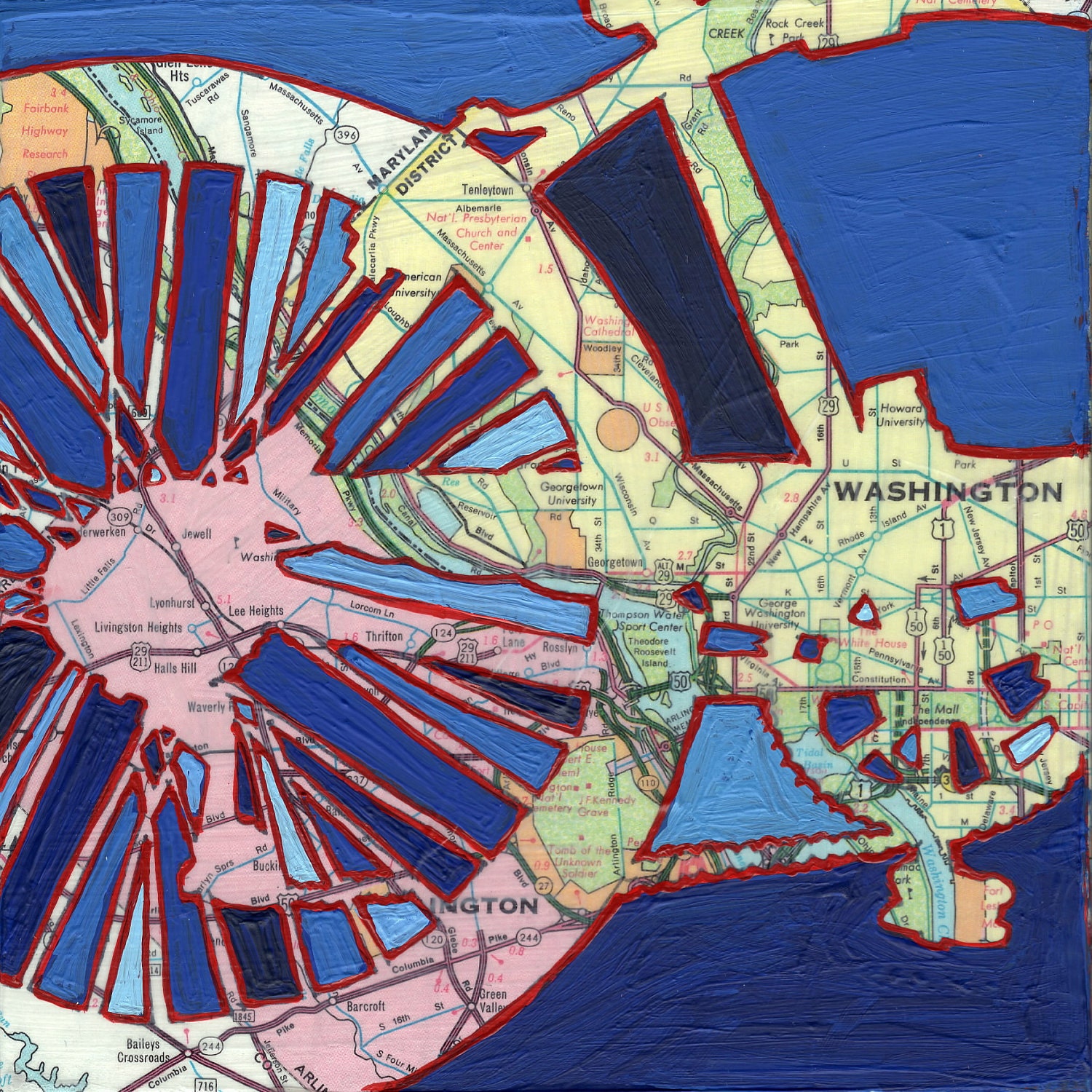 Bike Washington DC no.2 --bike art of original map painting