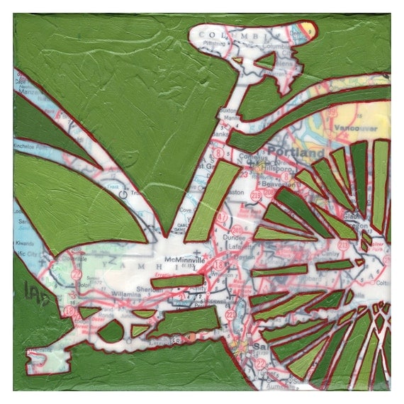 Bike Portland Archival Print of bicycle map painting