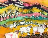 Sheep on Sunny Summer Day  (detail 1) -  Summer Solstice - print from original batik