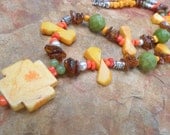Yellow Cross Beaded Handmade Necklace and Earring Set