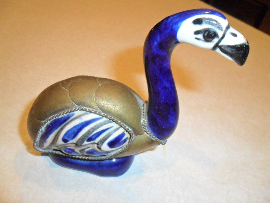 Vintage Brass and Pottery Bird Figurine
