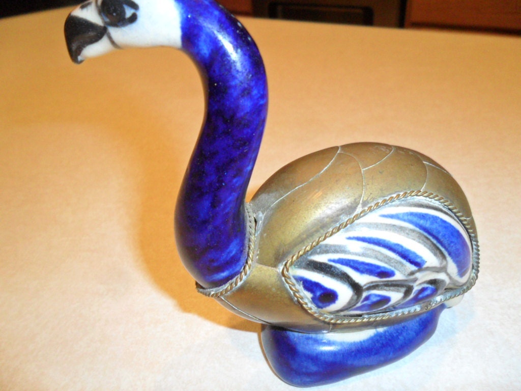 Vintage Brass and Pottery Bird Figurine