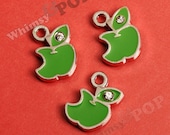 3 -  Green Apple Enamel and Rhinestone Charms (1-4J)