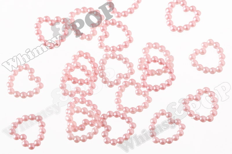 50 - Soft Pink Pearl Heart Flatback Resin Decoden Cabochons,  11MM