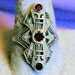 Victorian Sterling Silver Filigree Red Garnet & Seed Pearl Long Cocktail Ring