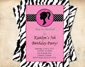 Barbie Zebra Print Birthday Invitation - Pink Polkadot Party Invite