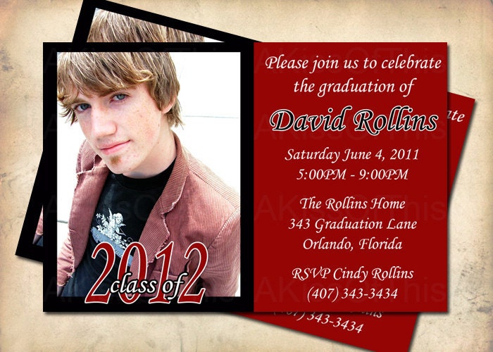 Graduation Announcement - Grad Party Invitation - Custom Wording and Color - School Colors