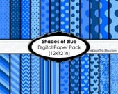 Shades of Blue - Digital Paper Pack - 12x12 Inch Scrapbook Pages