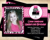 Pink Birthday Cake Zebra Print Photo Invite - Polkadot Invitation Custom Made