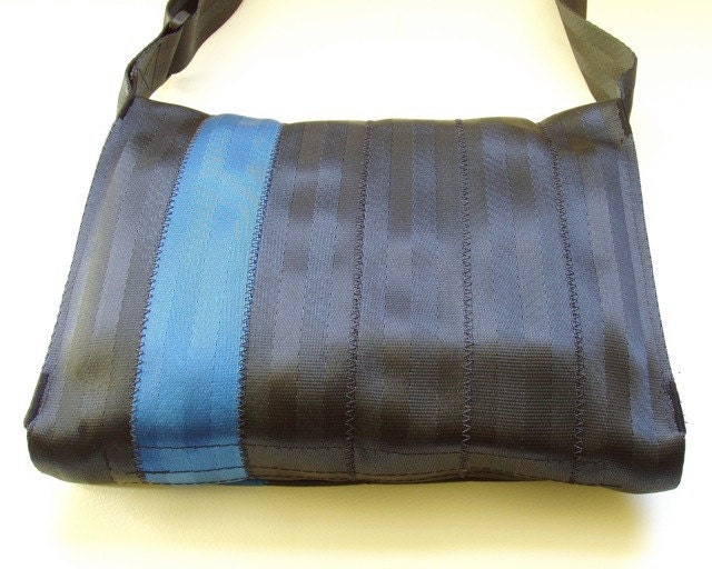 Seat Belt Messenger Bag in Black and Blue (M-6)