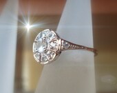 Gold sapphire ring, natural pure white Sapphires,handmade Art Deco. Payment Plan is available.  P-026