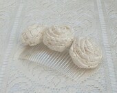Hair Comb/Head Piece Adorned with Handmade Vintage Heavy Curtain Lace Rosettes in Cream