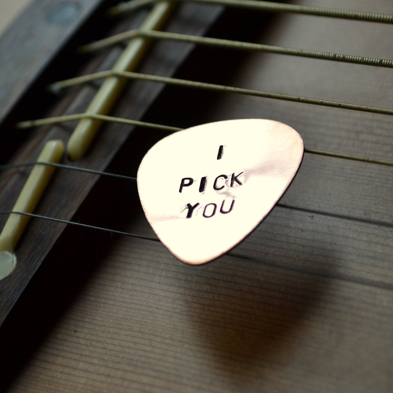 Custom Copper Guitar Pick - I PICK YOU handstamped gift