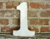 12" Wooden Number 1, Distressed White, Oversize Number, all numbers many colors available