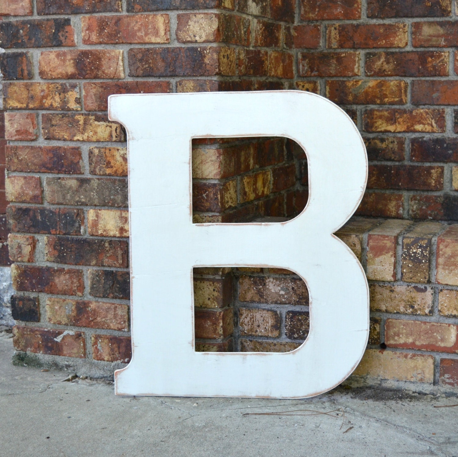 24" Wooden Letter B, Distressed White, Classic Font - all letters many colors available