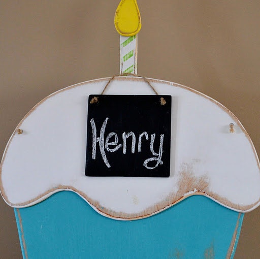 Happy Birthday Pink & Eros Pink Striped Wooden Cupcake - many colors available