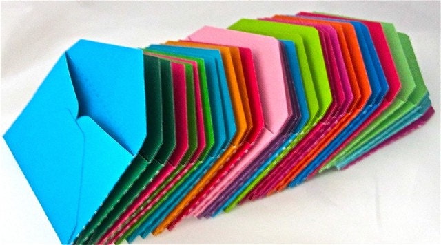 32 teeny tiny miniature business card envelope note set in jewel tones stationery party favors weddings guest book table number