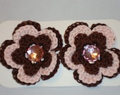 Brown/pink crocheted flower clips