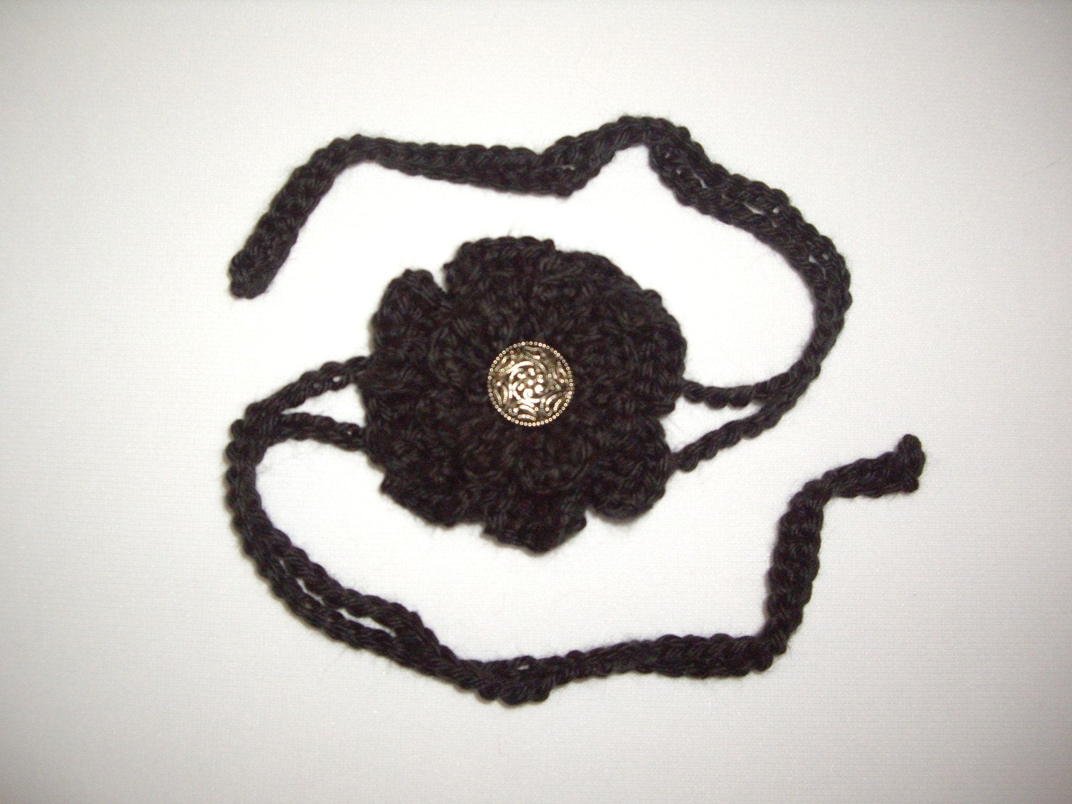 Black crocheted flower 2 strand headband