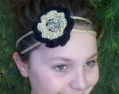 Tan/black crochet flower headband