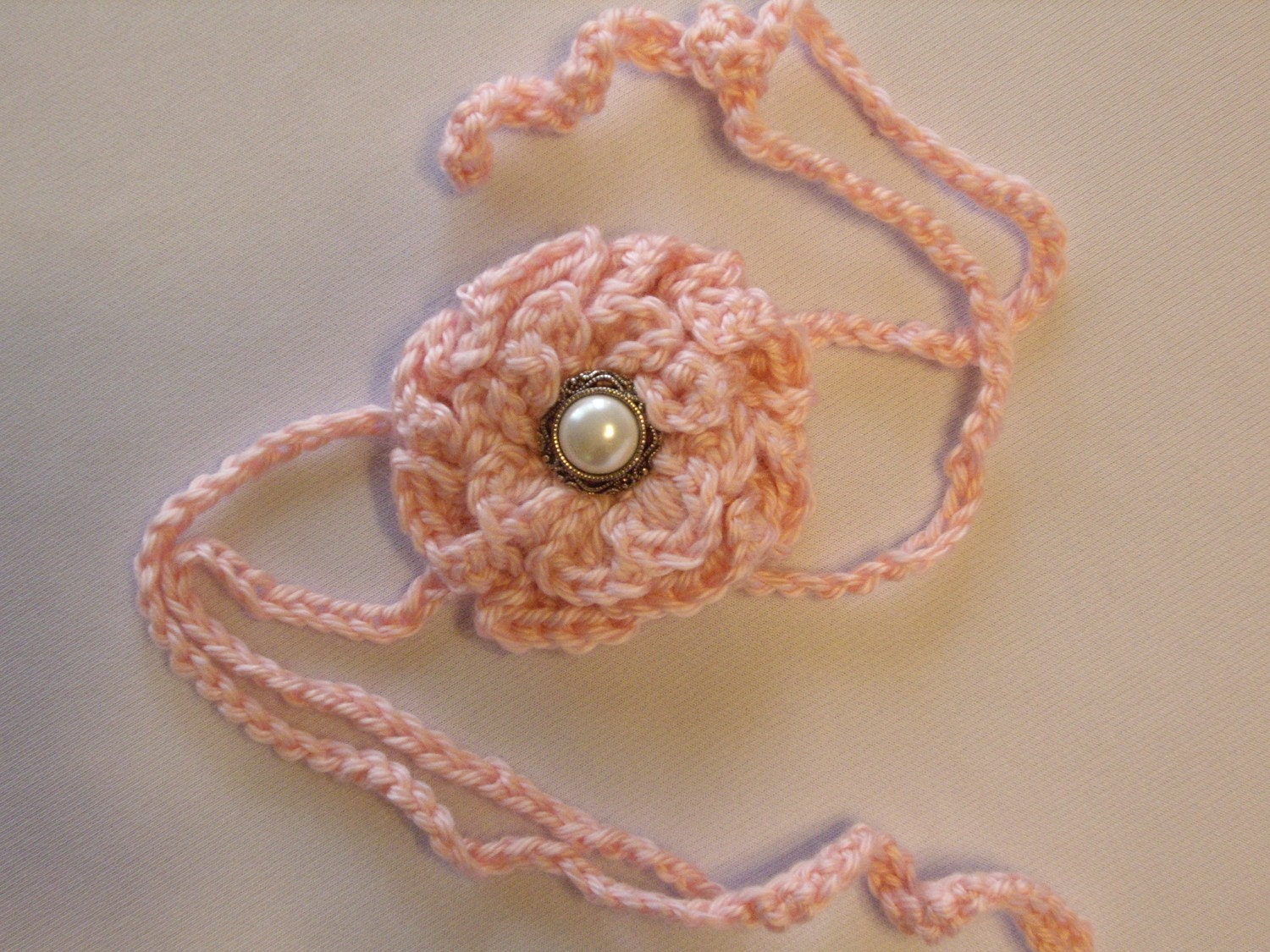 Light pink crocheted 2 strand headband