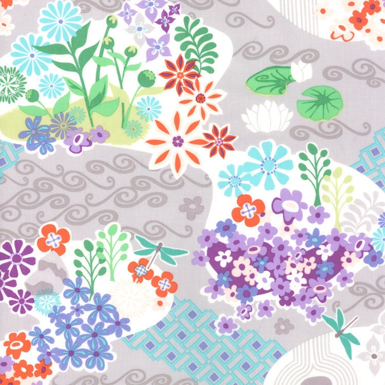 1 Yard "Good Fortune" - Pond Garden Zen Grey - by Kate Spain for Moda