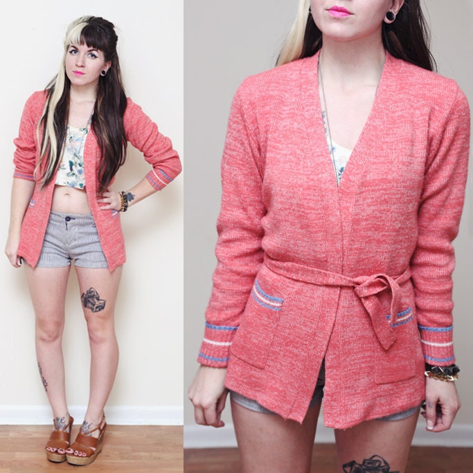 SALE - Pink/Red Open Wrap Cardigan - Size XS