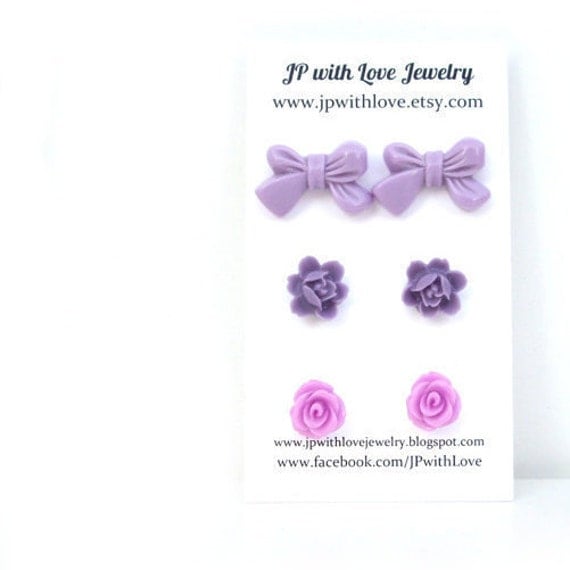 Purple Stud Earrings, Flower Stud Earrings, Lilac, Violet, flower earrings,