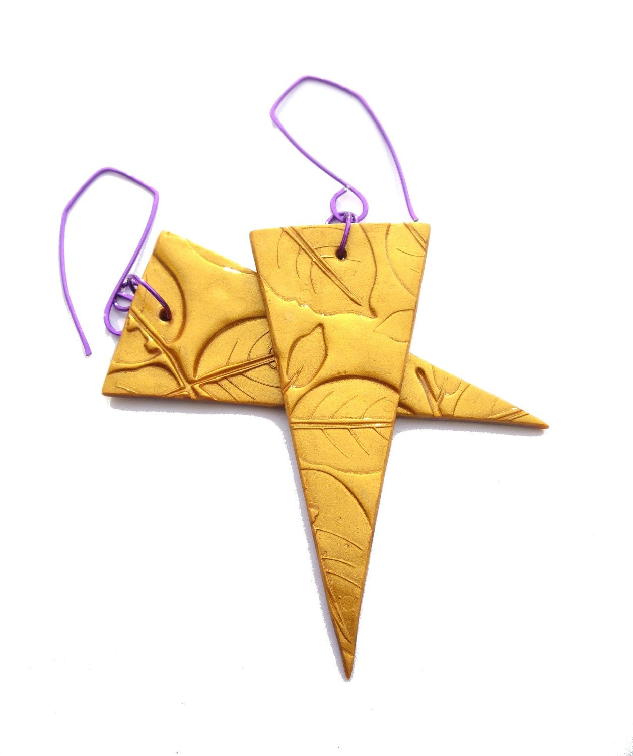 Geometric jewelry, Gold statement triangular earrings, Fashion Jewelry, yellow, Polymer clay handmade on Etsy