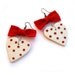 Heart earrings, Red bow, polka dot, red and white, Summer fashion jewelry