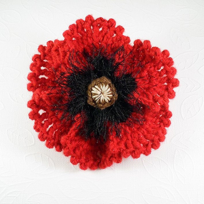 Crochet Poppy Brooch