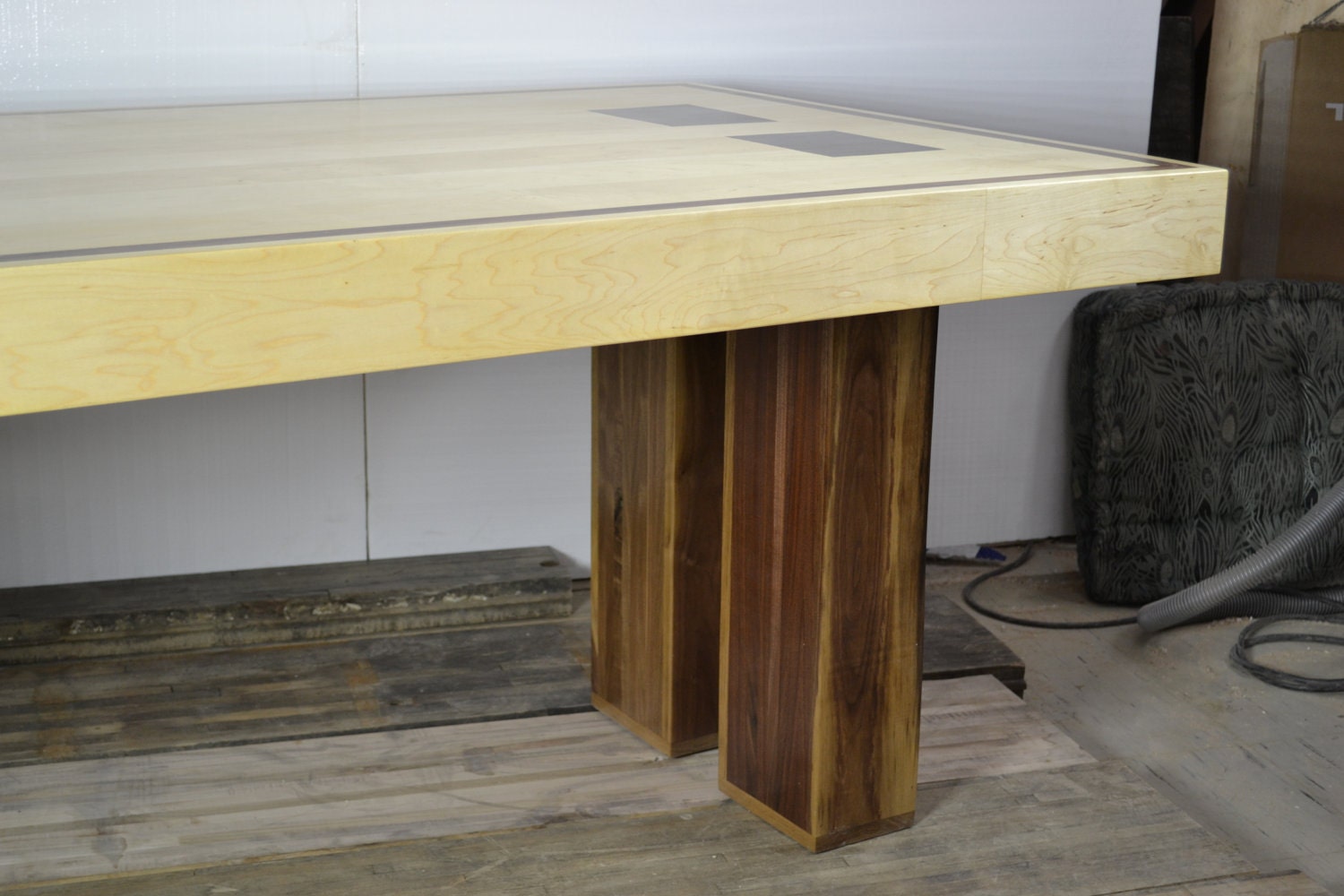 Dining Table: Pedestal Design in Beautiful, Bold Maple & Walnut