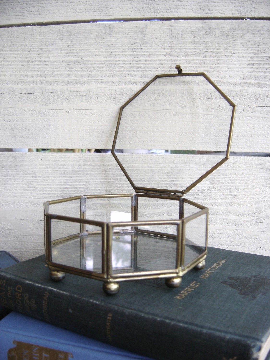 SALE - Vintage Brass and Glass Box - Octagon