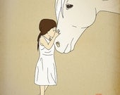 Nursery Wall Art - Girl and horse - Illustration for Girl's room decor 12x16 Kids wall art poster
