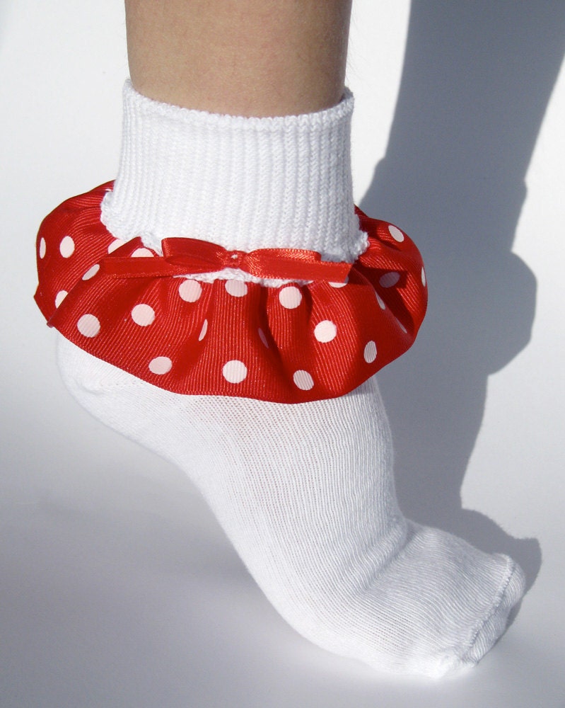 Girls Socks Red Polka Dot Ribbon Ruffle size by TheSummerFairy