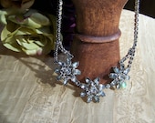 Beautiful Vintage 50s Floral Design Smokey Rhinestone Necklace-wedding-prom-cocktail