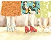 Seamed Stockings Skirt Shoes Watercolor - Print of Original Painting Collage by Paper Taxi