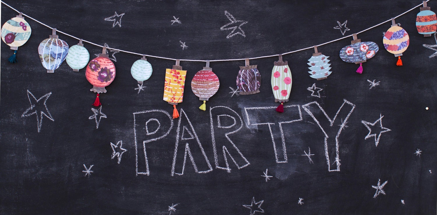 Party Paper Chinese Lantern Garland with Tassels - Illustrated Garland by Paper Taxi