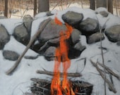 Campfire in Snow / original painting, 40" x 30".