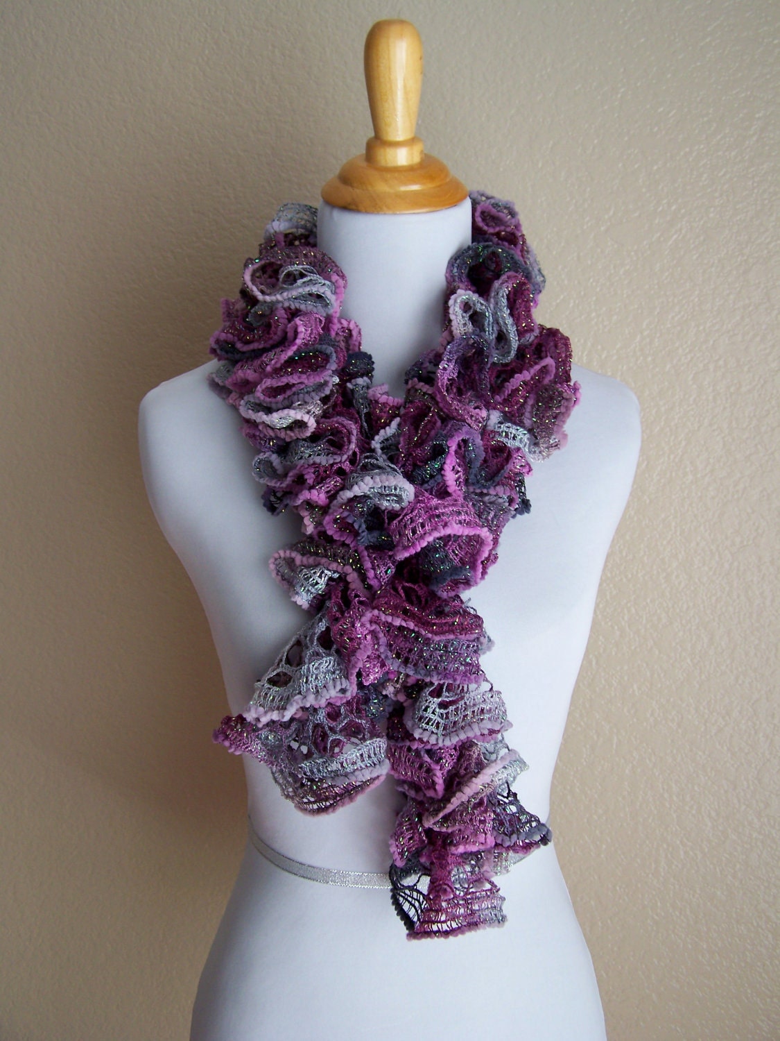 Lace Fashion Scarf Purple Lavender Grey Shimmering